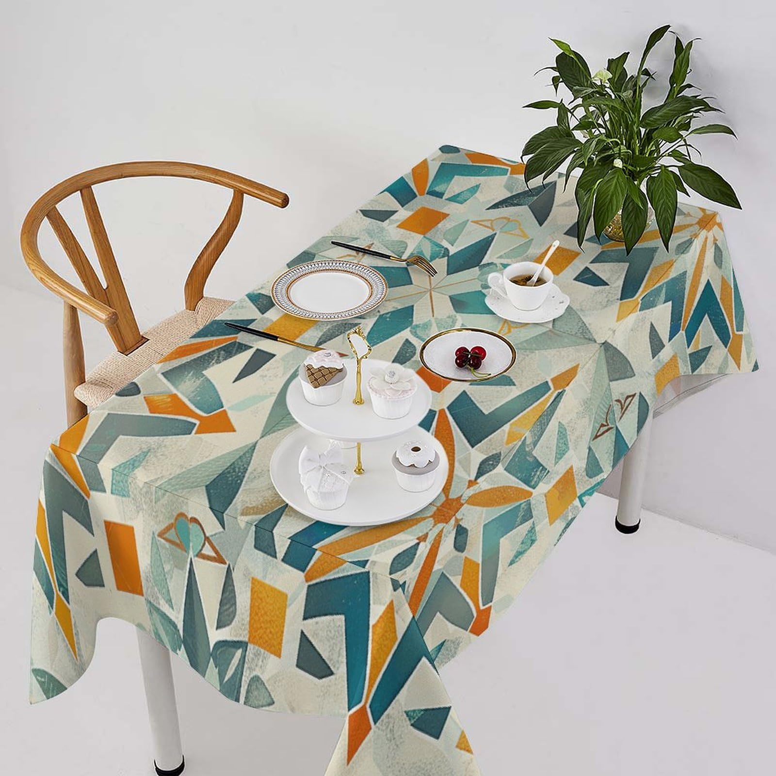 Nappe rectangulaire pour repas de famille avec imprimé gris doux lavable