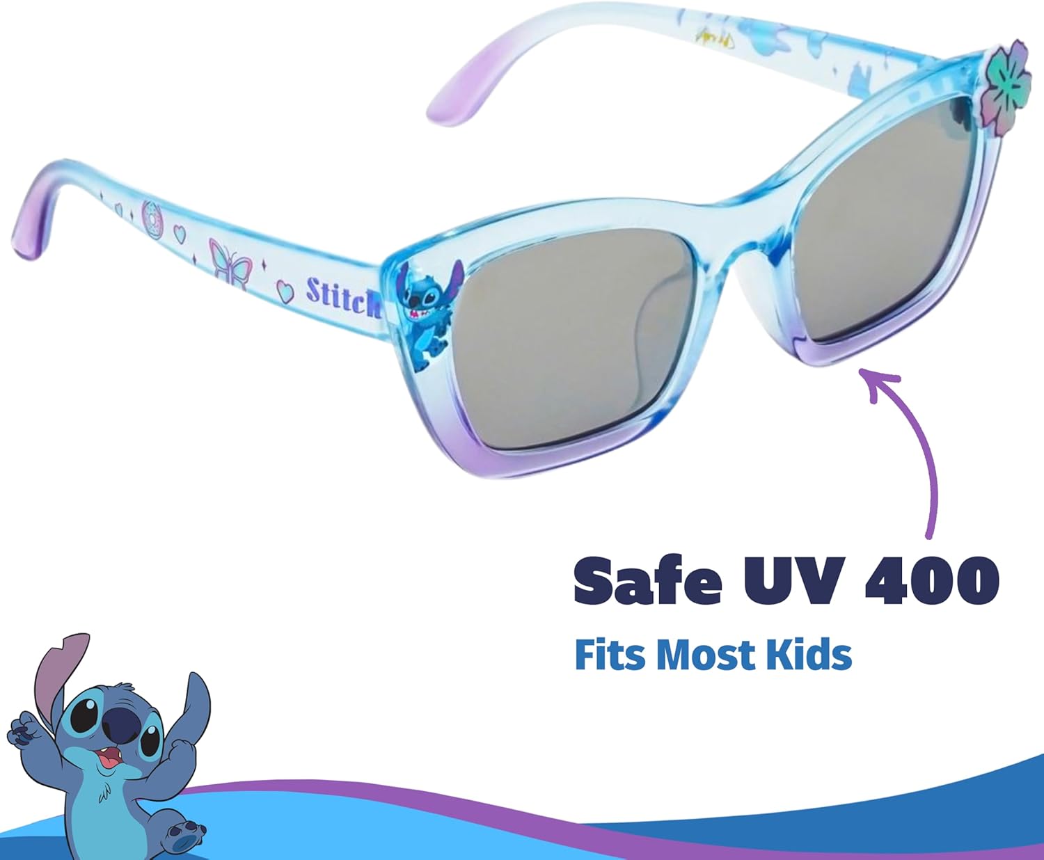 Arkaid Stitch Girls Sunglasses with Case | Official Disney Mini-Handled Sunglasses Case and UV 400 Shades | Kids Size