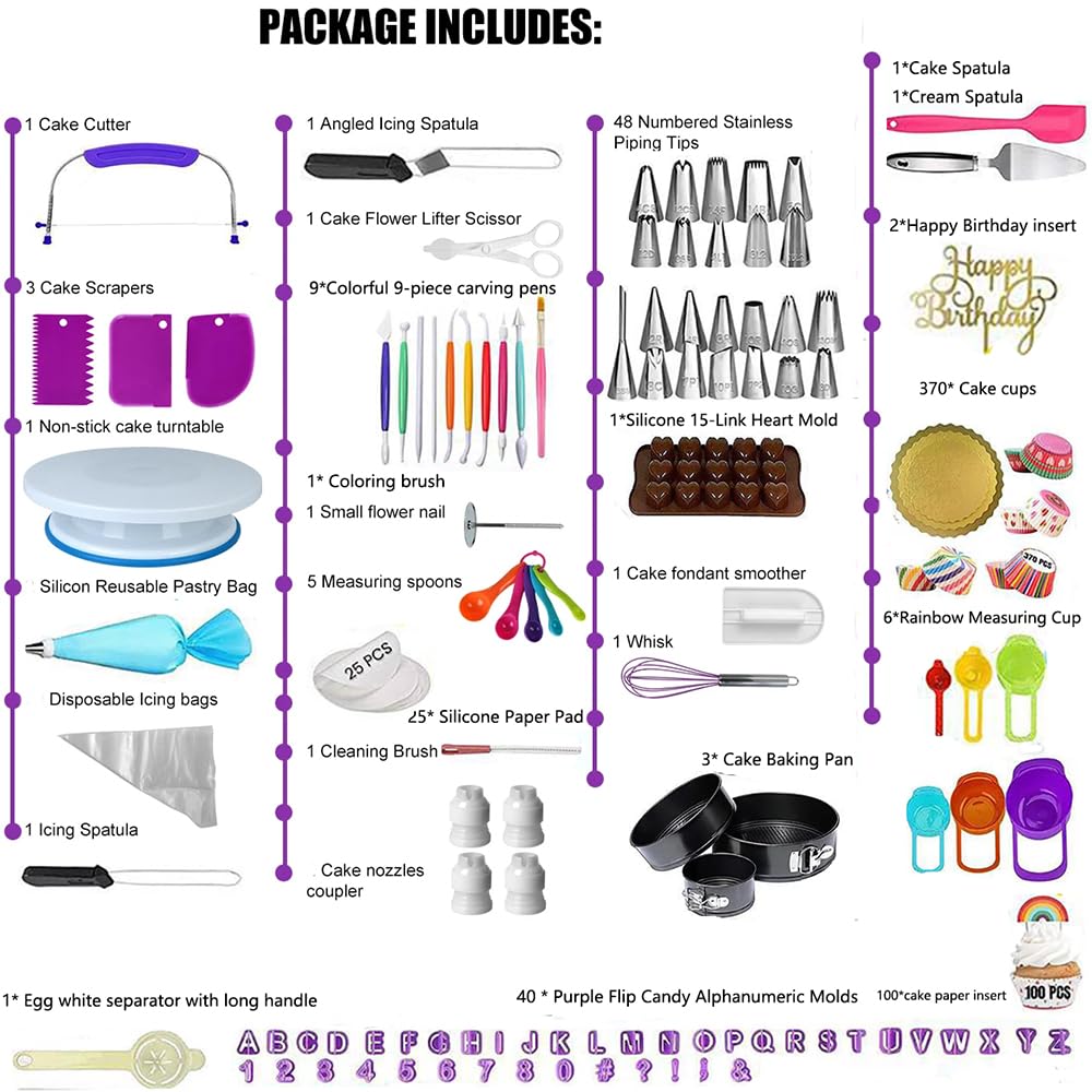 Kit Patisserie Professionnel,Kit Layer Cake,Patisserie Accessoire,Kit de Patisserie Inclure Poches et Douilles, Coupe-Gateau, Seringue Patisserie, Brosse, Spatula pour Cuisine Decoration de Gateaux