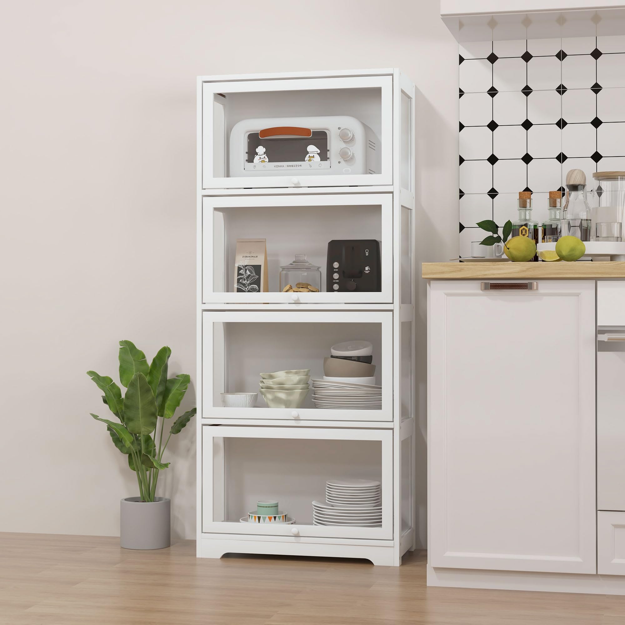 HOMCOM Vitrina de Coleccionista de 4 Niveles Armario Auxiliar con Puertas Abatibles de Acrílico Anti-vuelco Vitrina para Estudio Dormitorio Oficina 59x30x139 cm Blanco