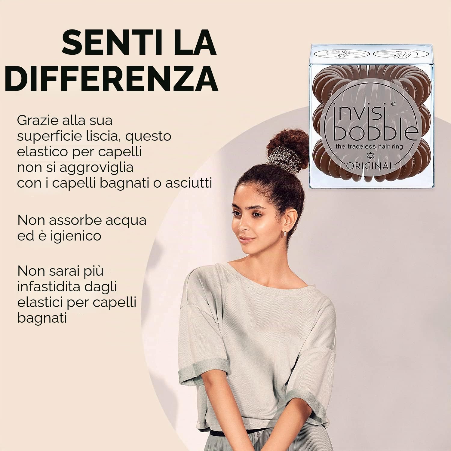 Invisibobble elastico per capelli marrone Original Pretzel Brown x3 - elastici per capelli donna e uomo - elastici per capelli senza pieghe ma forte