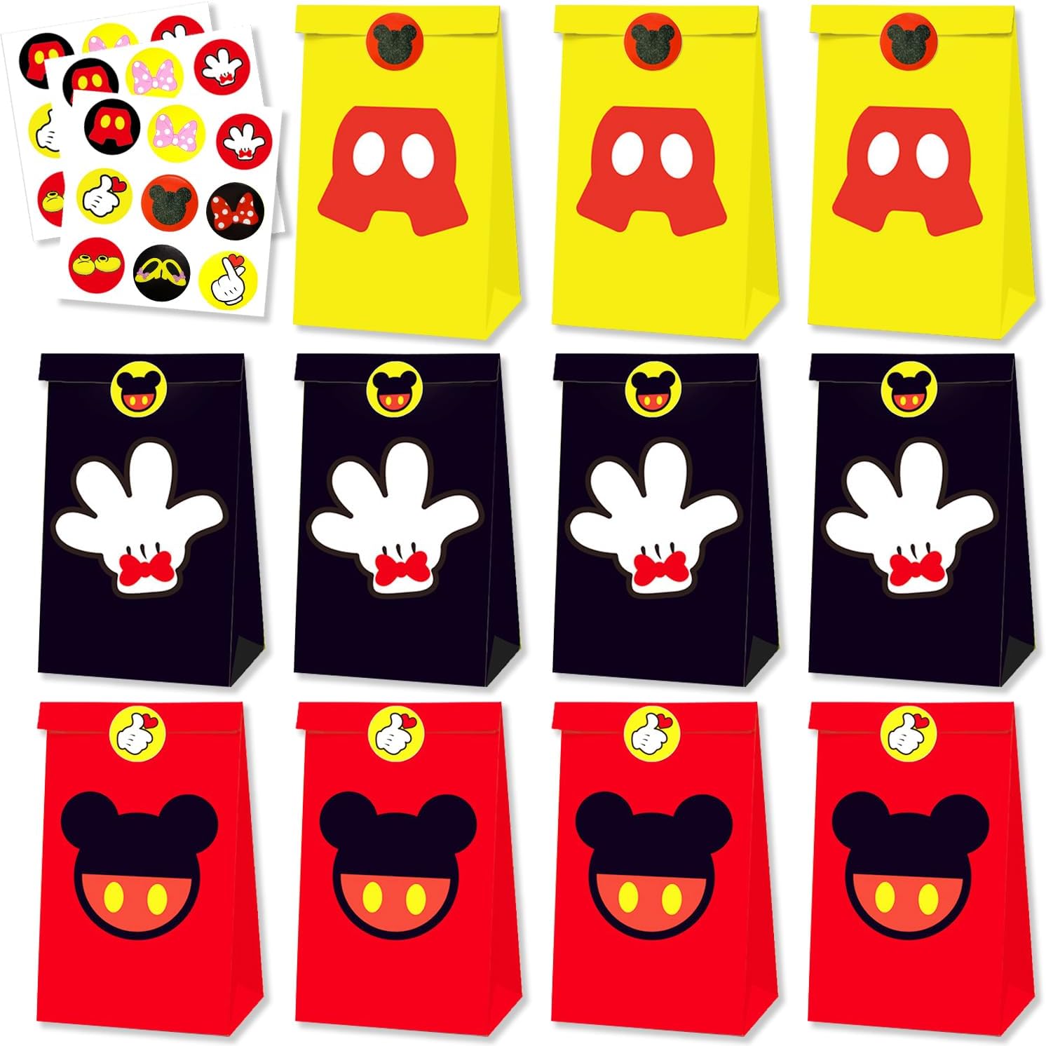 Einponny 24Pcs Mouse Party Bags with Stickers Paper Supplies Favors Cookie Chocolate Candy Snack Bags For Birthday Party Decoration Supplies