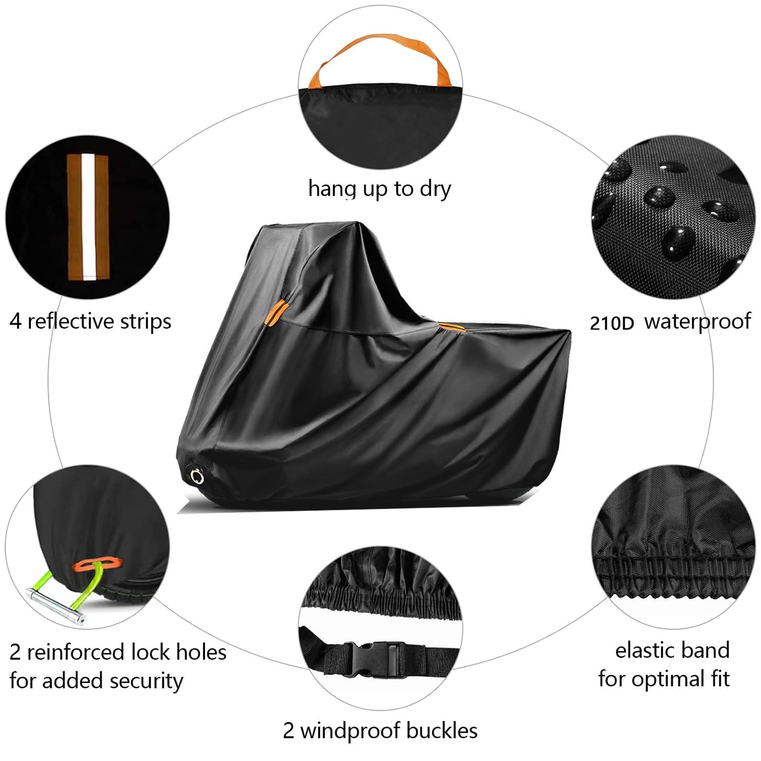 Telo Moto Per Esterno Impermeabile,420D Telo Coprimoto Impermeabile Per Esterno,Con Strisce Riflettenti & Foro Antifurto,Impermeabile, Resistente Ai Raggi Uv,Per Moto Di Lunghezza(Xl 280x96x138 Cm)
