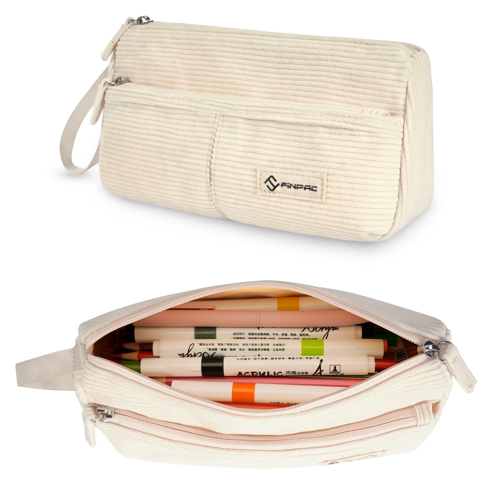 FINPAC Pencil Case, Corduroy Triangle Makeup Bag Kawaii Pen Bag Pouch