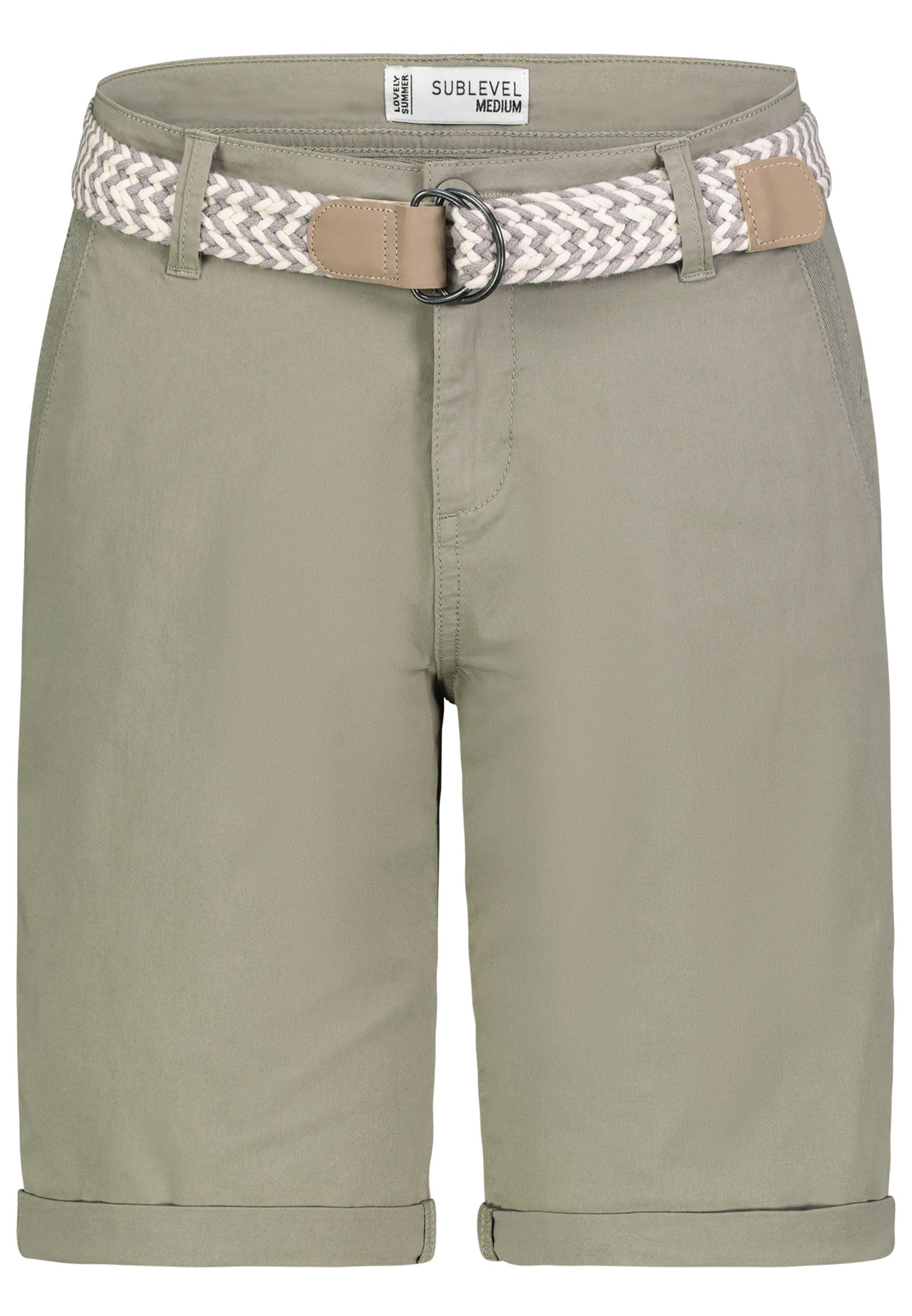 Sublevel Damen Denim Bermuda Chino Stretch Cargo Shorts mit Aufschlag Bequeme Kurze Hose im Used Look