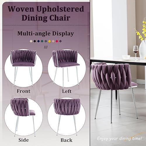 Miniatura 3 de Haplized Juego de 2 sillas de comedor de terciopelo, sillas de comedor tapizadas tejidas, sillones de ocio de lujo, sillas decorativas modernas con