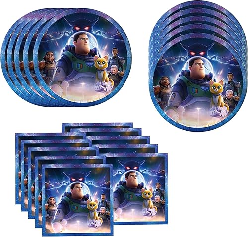 Miniatura 2 de Buzz Lightyear - Paquete de 41 suministros para fiesta incluye 20 platos 20 servilletas y 1 mantel para decoración de fiesta de cumpleaños Buzz
