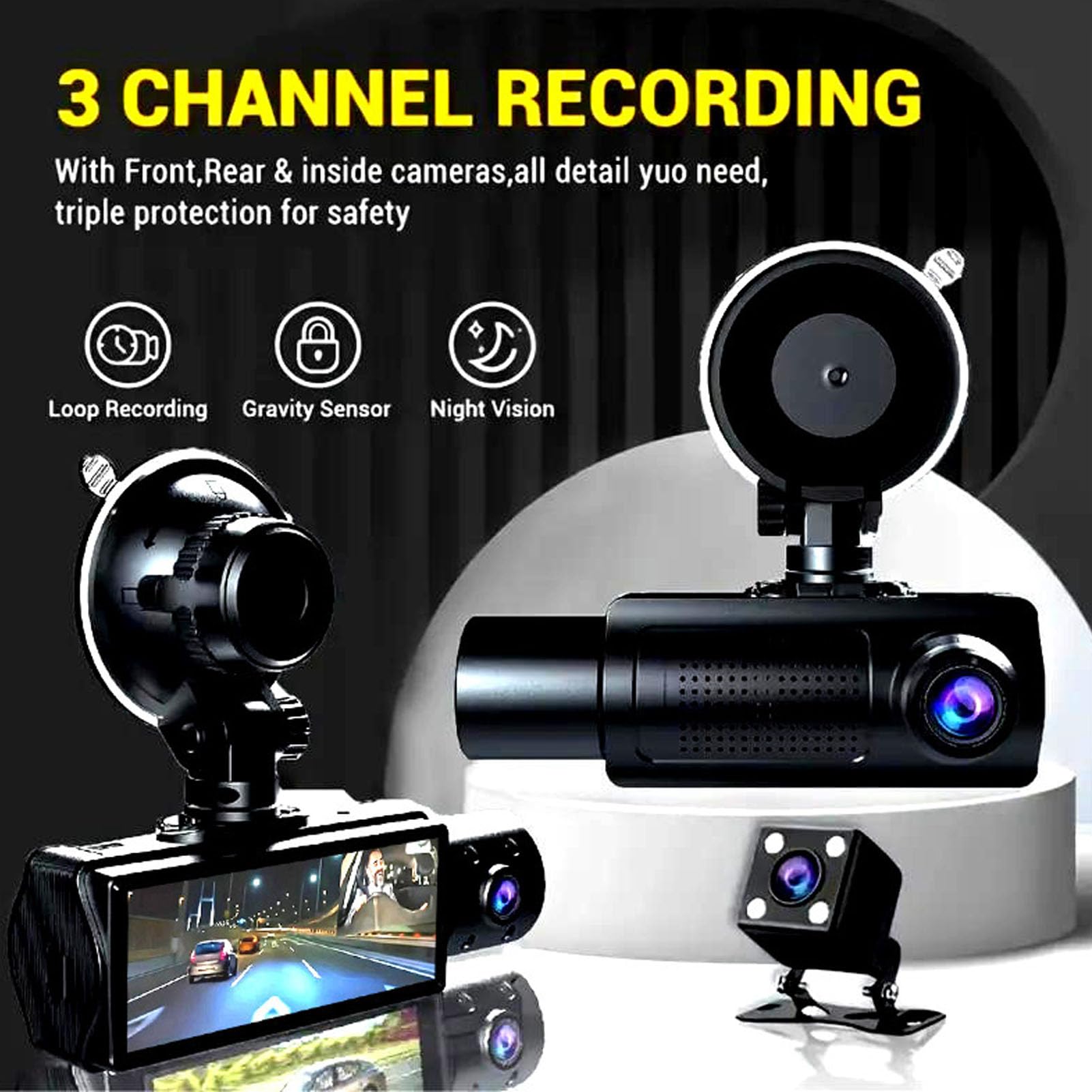 Dash Cam Front Rear And Inside: 3 Channel 4K Dash Camera With 5GHz WiFi IR Night Vision - WDR Car Camera With Free 64GB Card - APP Control Dashcam With 24h Parking Mode G Sensor Loop Recordingx7 - View #7