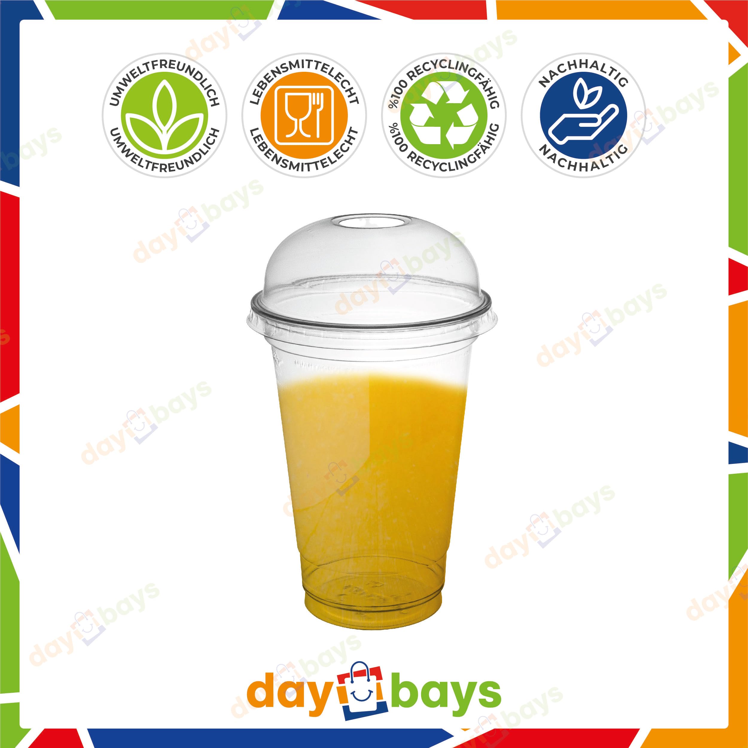 Smoothie Becher to Go 400ml Ø95mm inkl. Domdeckel mit Rundloch 50 Stk. Plastikbecher Trinkbecher Einwegbecher Dessertbecher Eiskaffee Bubble Tea Becher Cocktail Gläser (50, 400ml.)