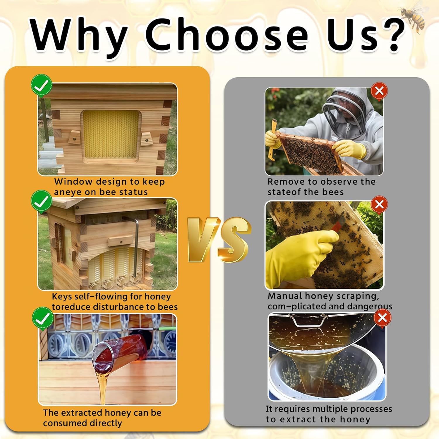 Kit de démarrage pour Ruche d'abeilles en Bois Auto Kit Fabriquées en Bois De Cèdre Naturel Et Complet de récolte du Miel avec 4 Cadres pour apiculteurs débutants