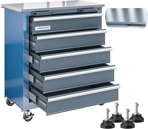 Miniatura 6 de LARBANKE Caja de herramientas portátil con 3 cajones y bandeja de almacenamiento superior, gabinete con cerradura de seguridad de acero, caja de