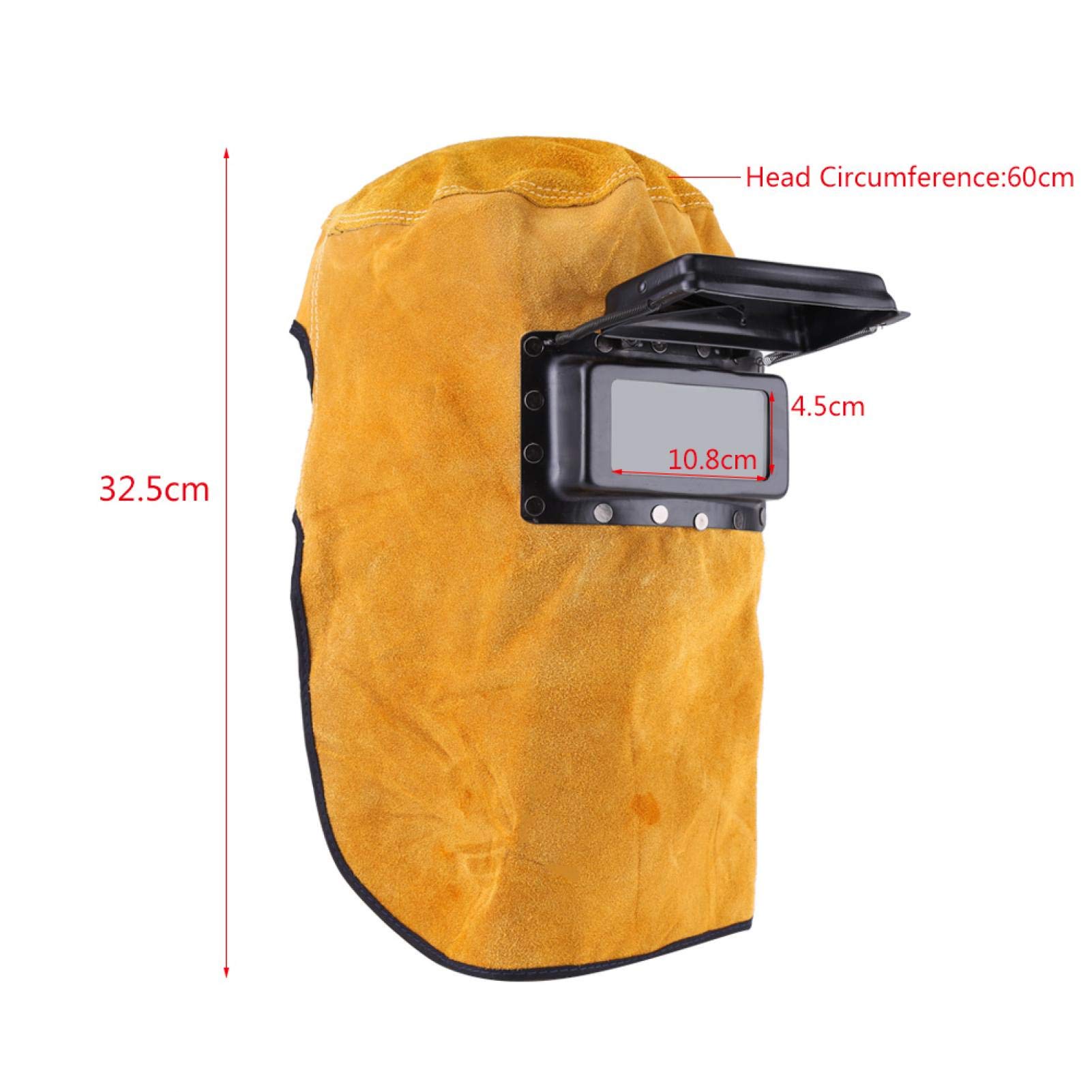 Cagoule de Soudure en Cuir, Masque en Cuir de Bonne qualité Masque de Soudeur Auto-Obscurcissant Portefeuille Lentille de Protection Confortable & Résistant à la Chaleur