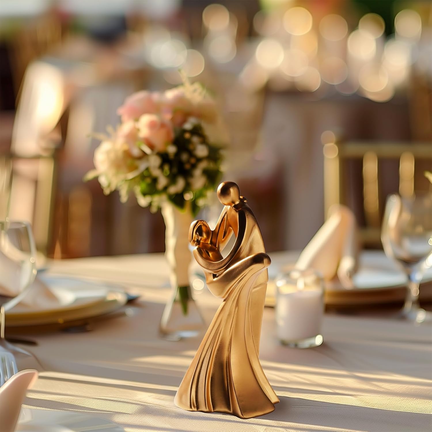 Homemory Anniversary Wedding Gifts for Couple/Her - Romantic Dance Couple Statue in Love, Gold Resin Figurine Sweet Loving Together Sculpture Decor (Dance)