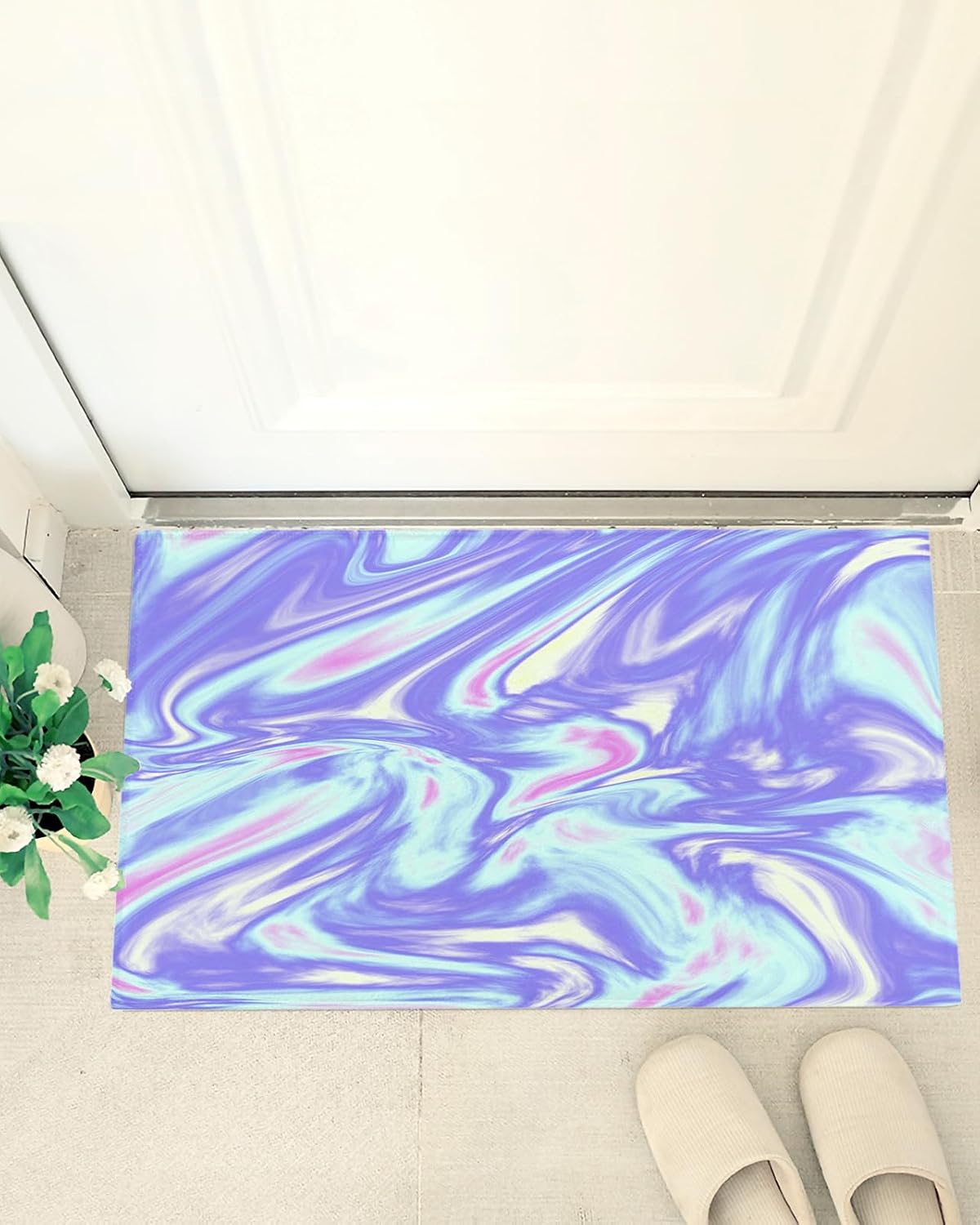 Shag Door Mats Bath Rugs Blue Gradient Twist Line Marble,Soft Fluffy Doormats Non Slip Carpet Abstract Paint Modern Art,Shaggy Fuzzy Area Throw Rug for Kitchen/Bathroom/Bedroom/Living Room 16x24In