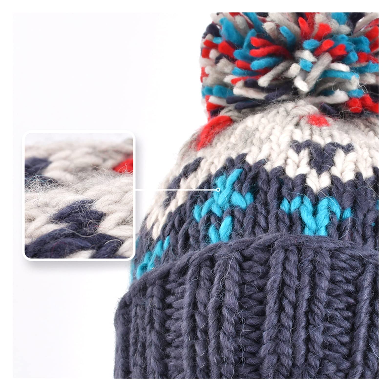 Sombreros Gorros Bordados con Estampado Lindo de Moda Sombrero de Invierno para Mujer y Hombre Gorro cálido con pompón Gorros Beanie de Punto con Hilo Holgado