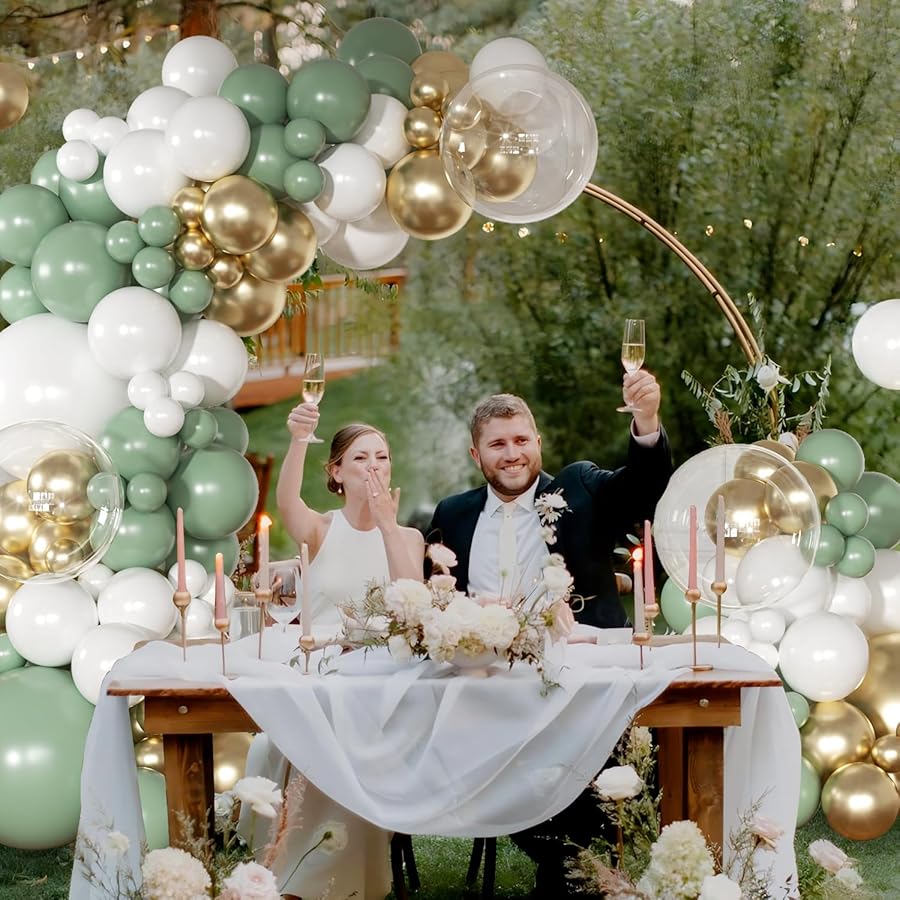 NUTTYBASH Sage Green Balloon Arch Kit 126 Pcs Neutral Green and White Metallic Gold Balloon Arch Garland Kit for Wedding Birthday Baby Shower Gender Reveal Bridal Decorations - image 5