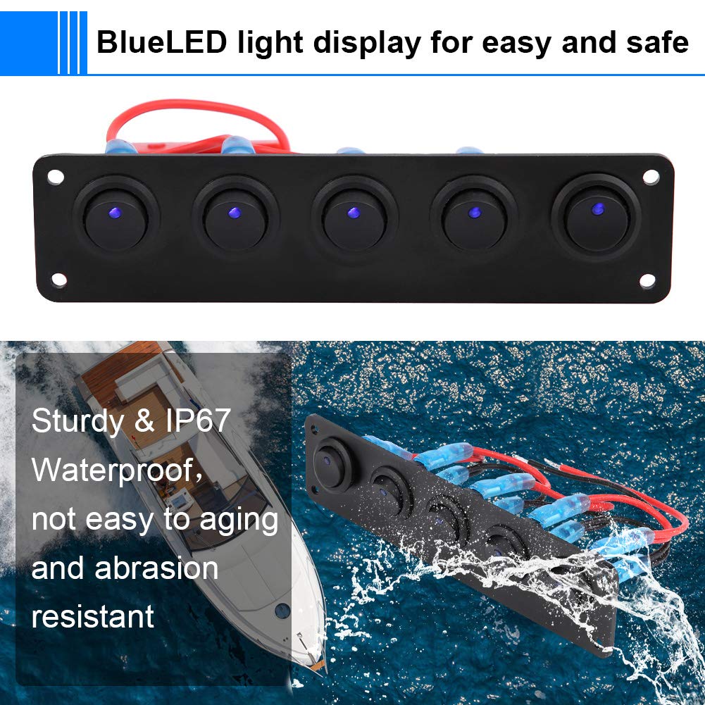 Keenso 12-24V Marine Rocker Switch With Blue LED - Round Dash Toggle Switch For Car, RV, Boat Applications