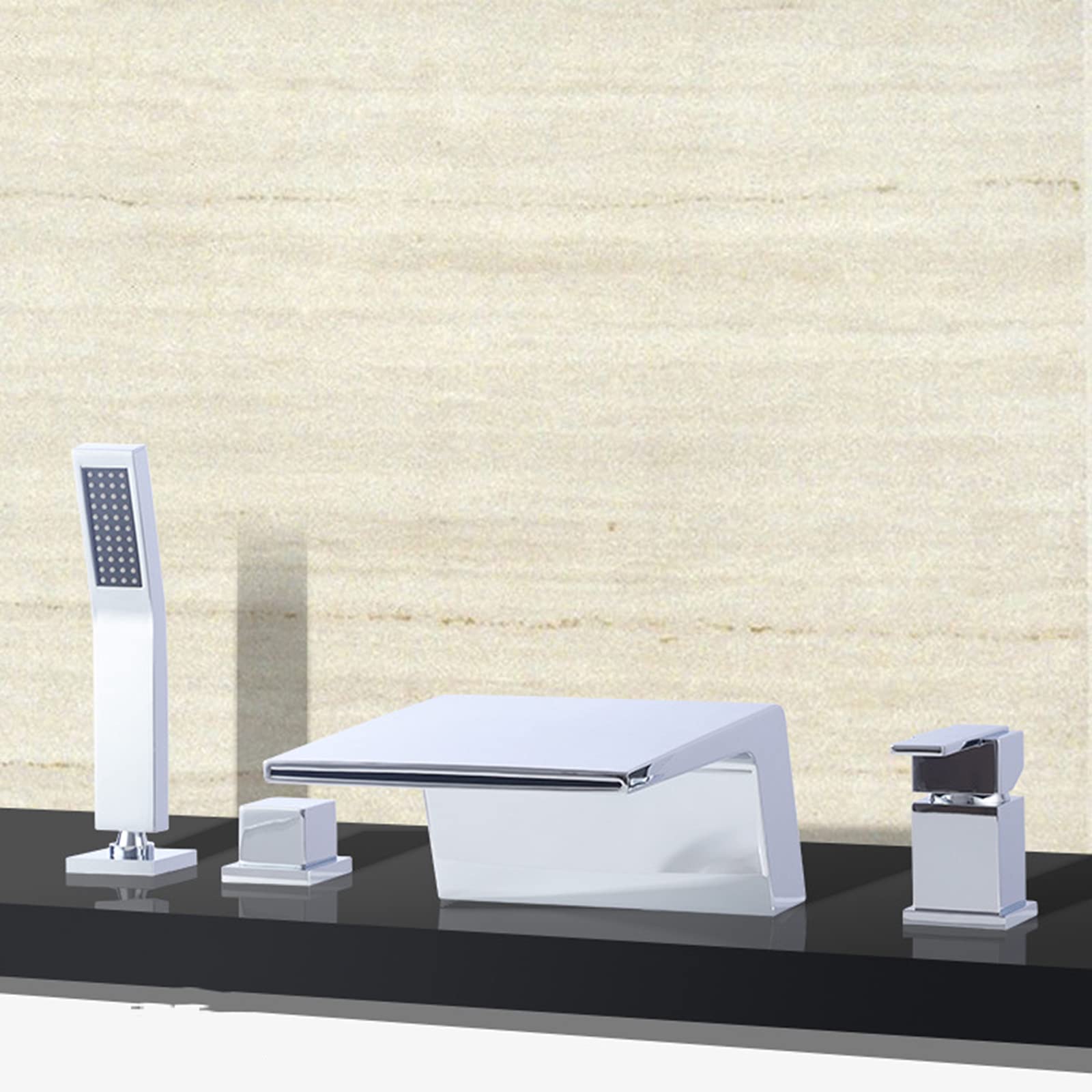 Grifo para bañera Grifo para bañera en Cascada Grifo para baño de latón Grifo para bañera con Control Dual frío y Caliente con Relleno para bañera con Ducha de Mano Grifo para Ducha con Doble manija