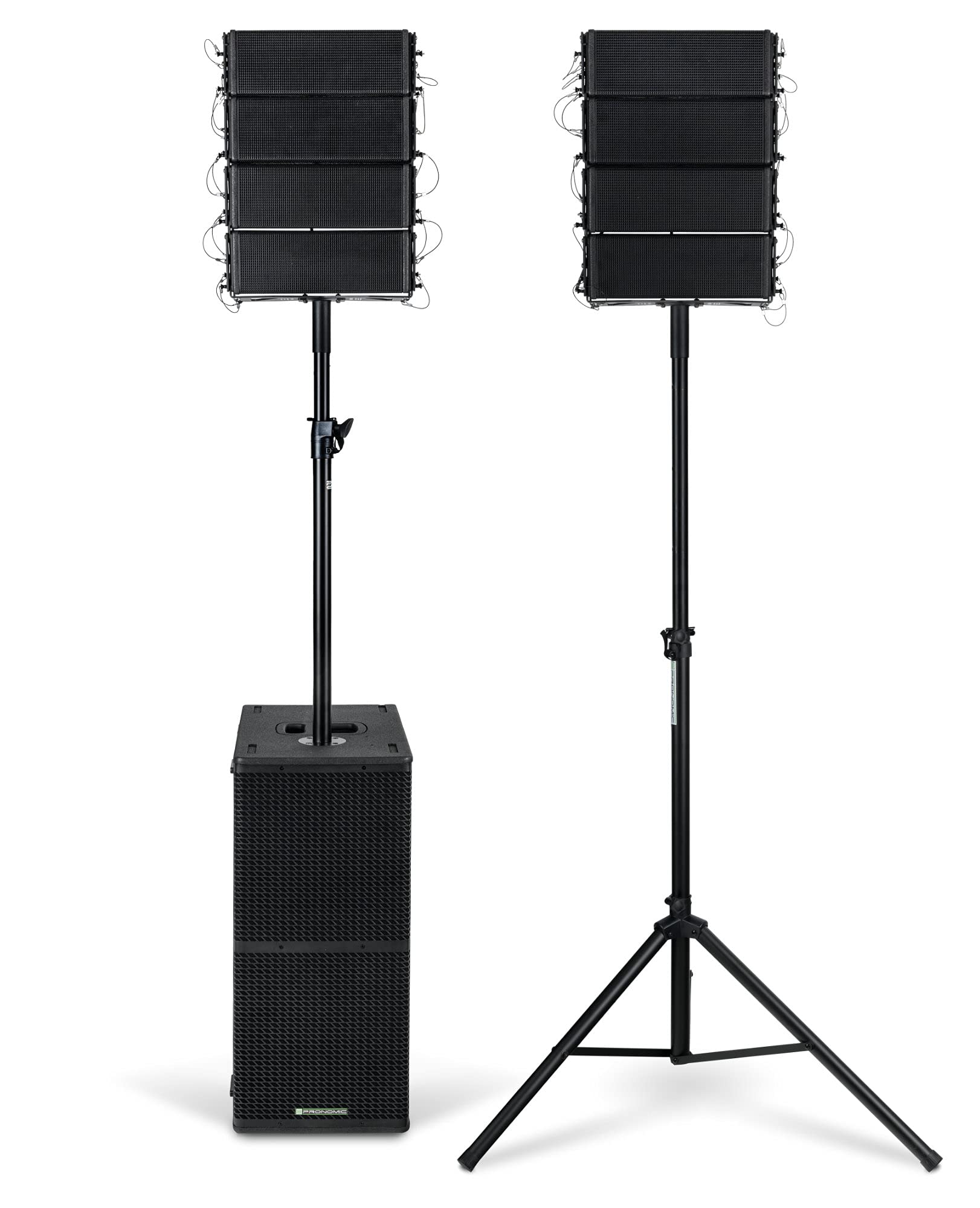 Pronomic V-Array Large Set, Subwoofer 212, Equipamiento: 2X woofer de 12" | DSP: procesador DSP de muestreo 96 kHz, 48 bits, Receptor Bluetooth® 4.2, Presets DSP: FLAT, LIVE1, LIVE2, Dimensiones: 38