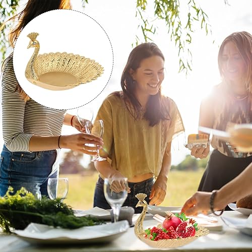 Miniatura 9 de Toddmomy Cuenco de fruta de pavo real de metal Decoración de frutas Bandejas de frutas Bandeja de cerámica Platos de aperitivo Bandeja de fruta seca