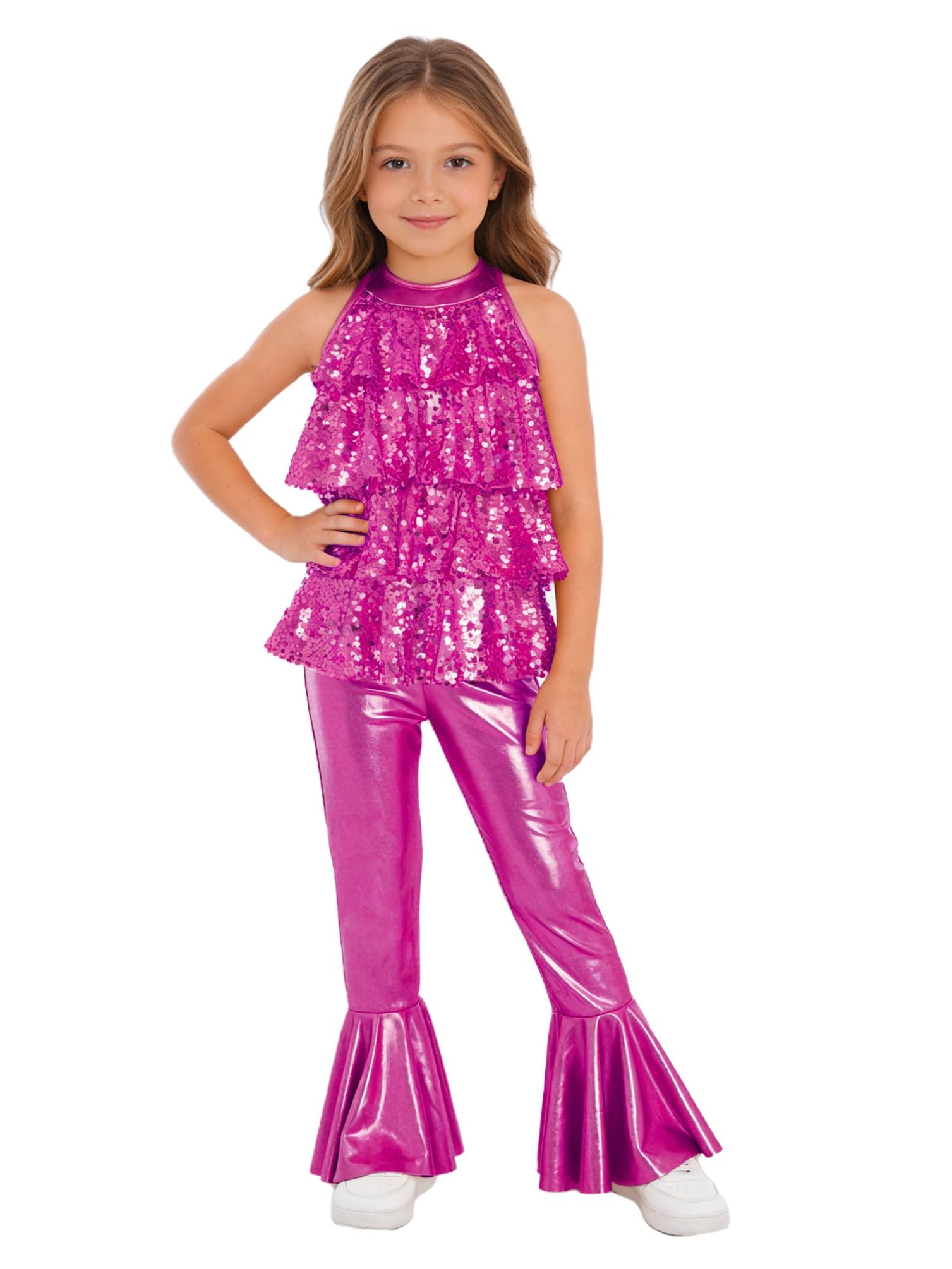 inhzoy Body da Pattinaggio Artistico Bambina con Paillettes Tuta Intera da Ginnastica Artistica con Volant Balletto Leotards Jumpsuit da Allenamento Abito da Ballo Latino Tango