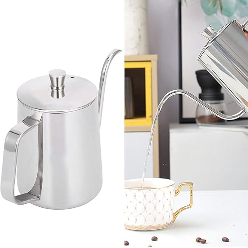 Miniatura 4 de Hervidor de café con cuello de cisne, cafetera de goteo de mano de acero inoxidable para té y agua, tetera larga y estrecha, tetera pequeña con tapa