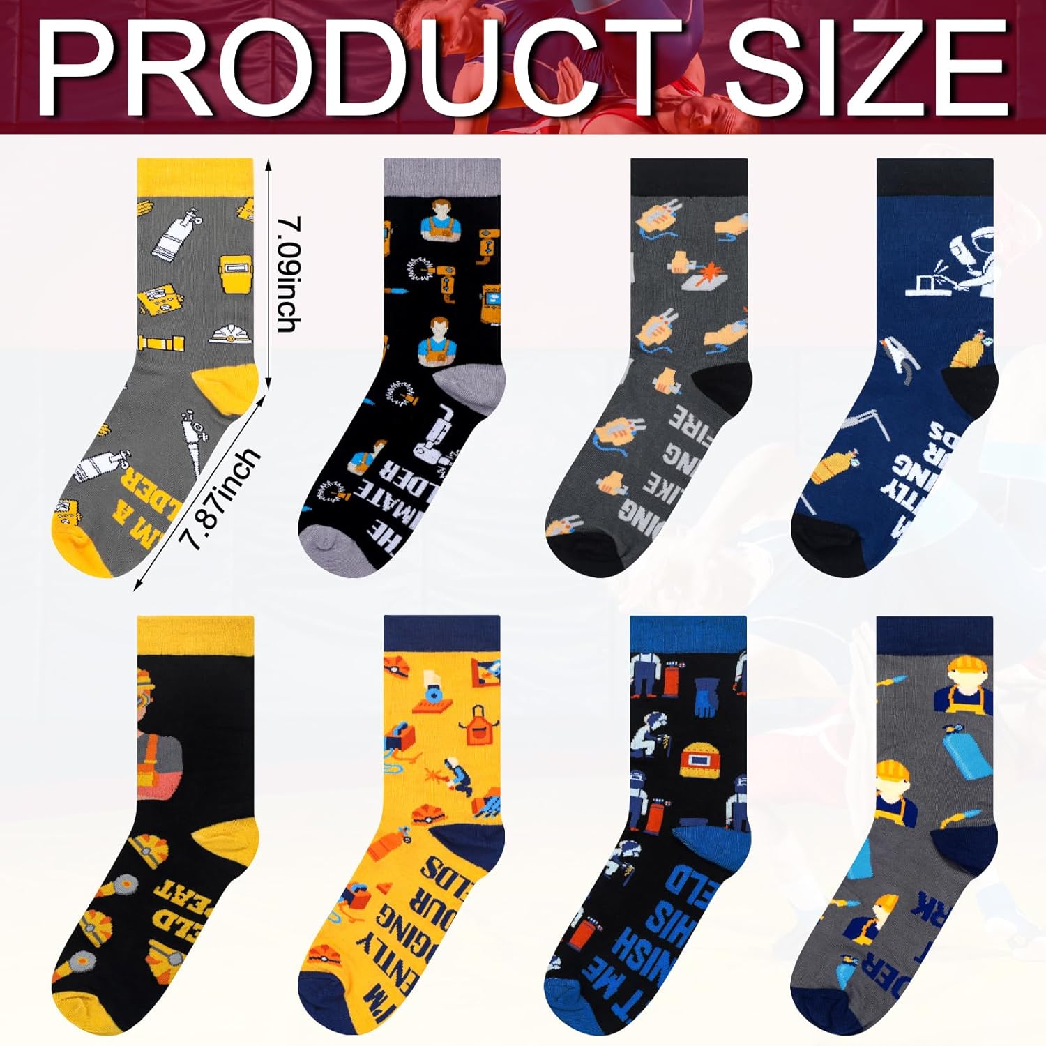 8 Pairs Novelty Welder Socks for Men Women Funny Career Theme Crew Socks Birthday Holiday Gifts for Men Women Dad Grandpa - Image 5