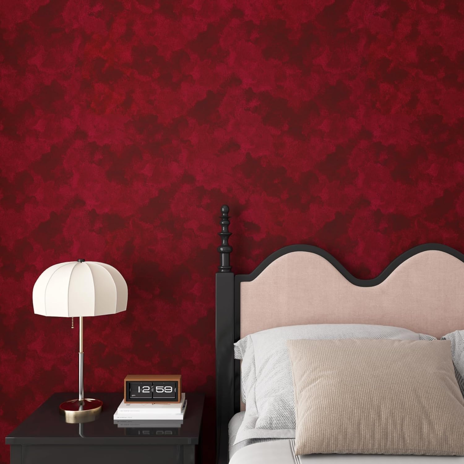 Yenhome 17.7"X118" Dark Red Velvet Wallpaper Vintage Velvet Peel and Stick Wallpaper Textured Red Felt Fabric Wall Paper for Bedroom Kitchen Walls Contact Paper Peel and Stick for Cabinet Drawer Liner