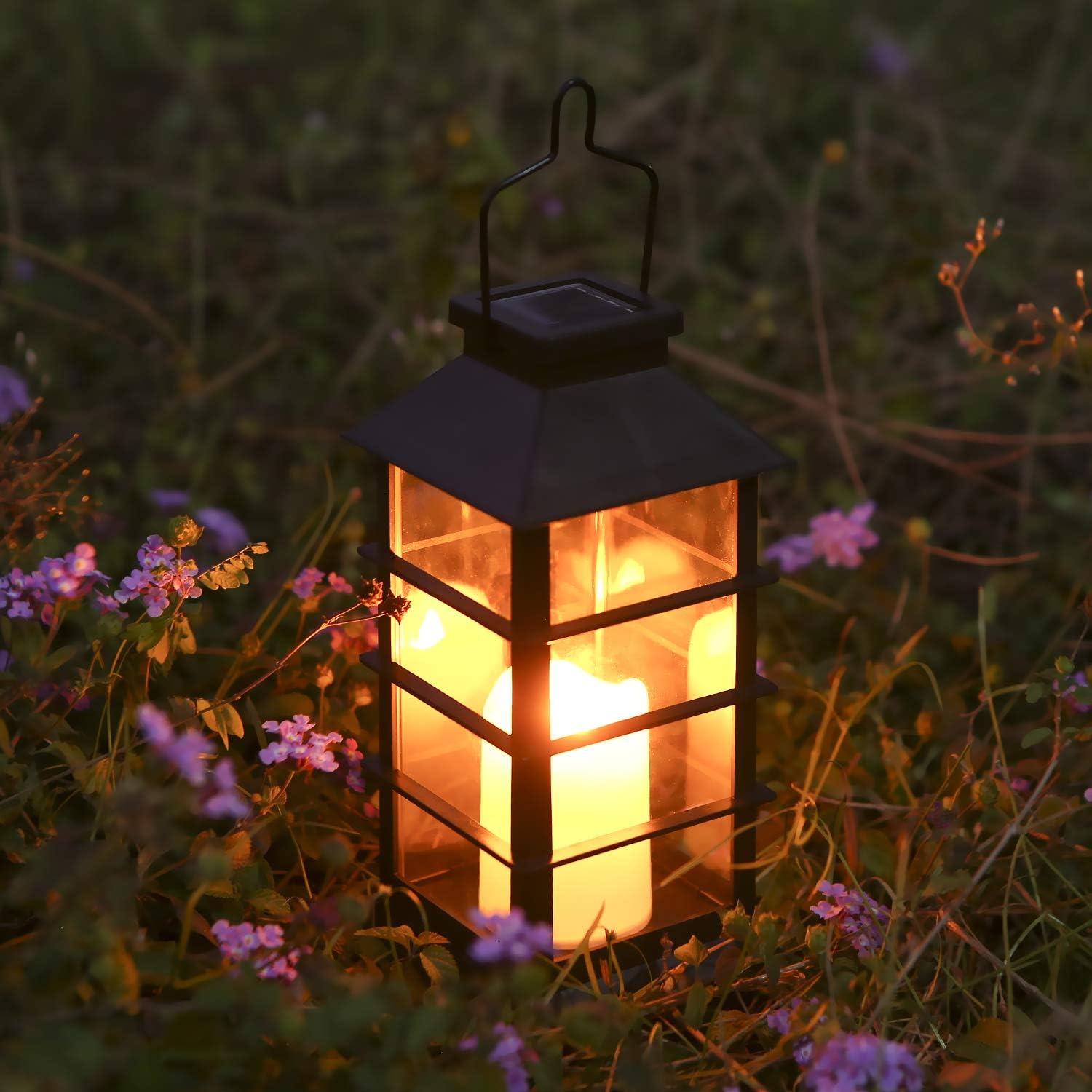 Tomshine LED Solar Lantern - Outdoor Hanging Solar Lights Waterproof Flickering Flame Candle Light for Patio Courtyard Garden Decorative(2 Pack)