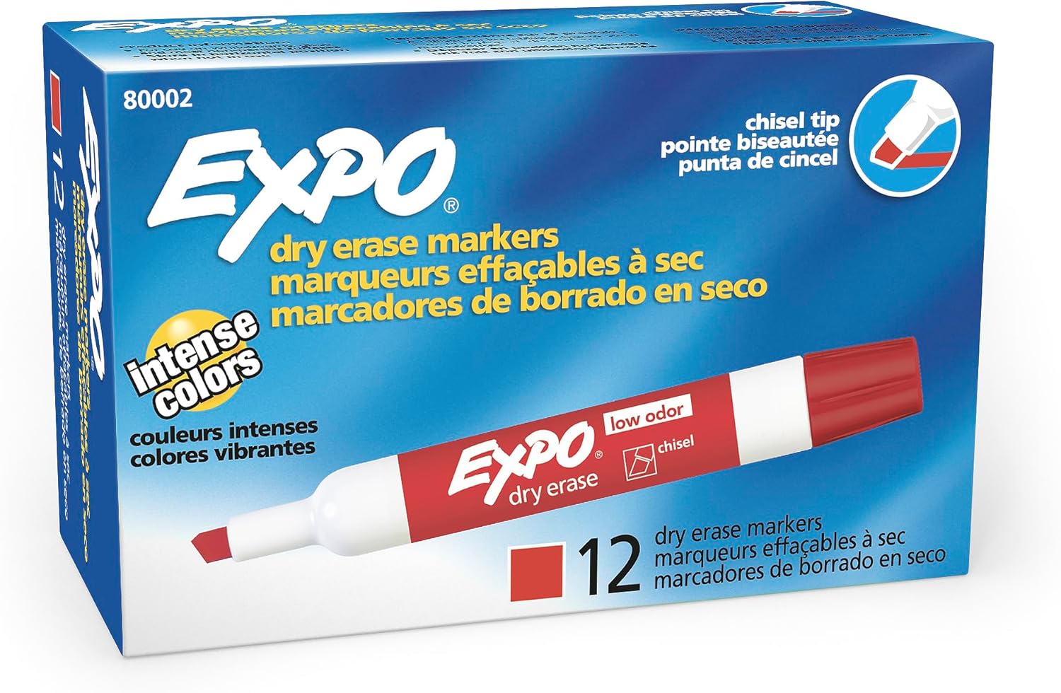 EXPO Low Odor Dry Erase Markers Chisel Tip Red 144 Count, Pack of 12