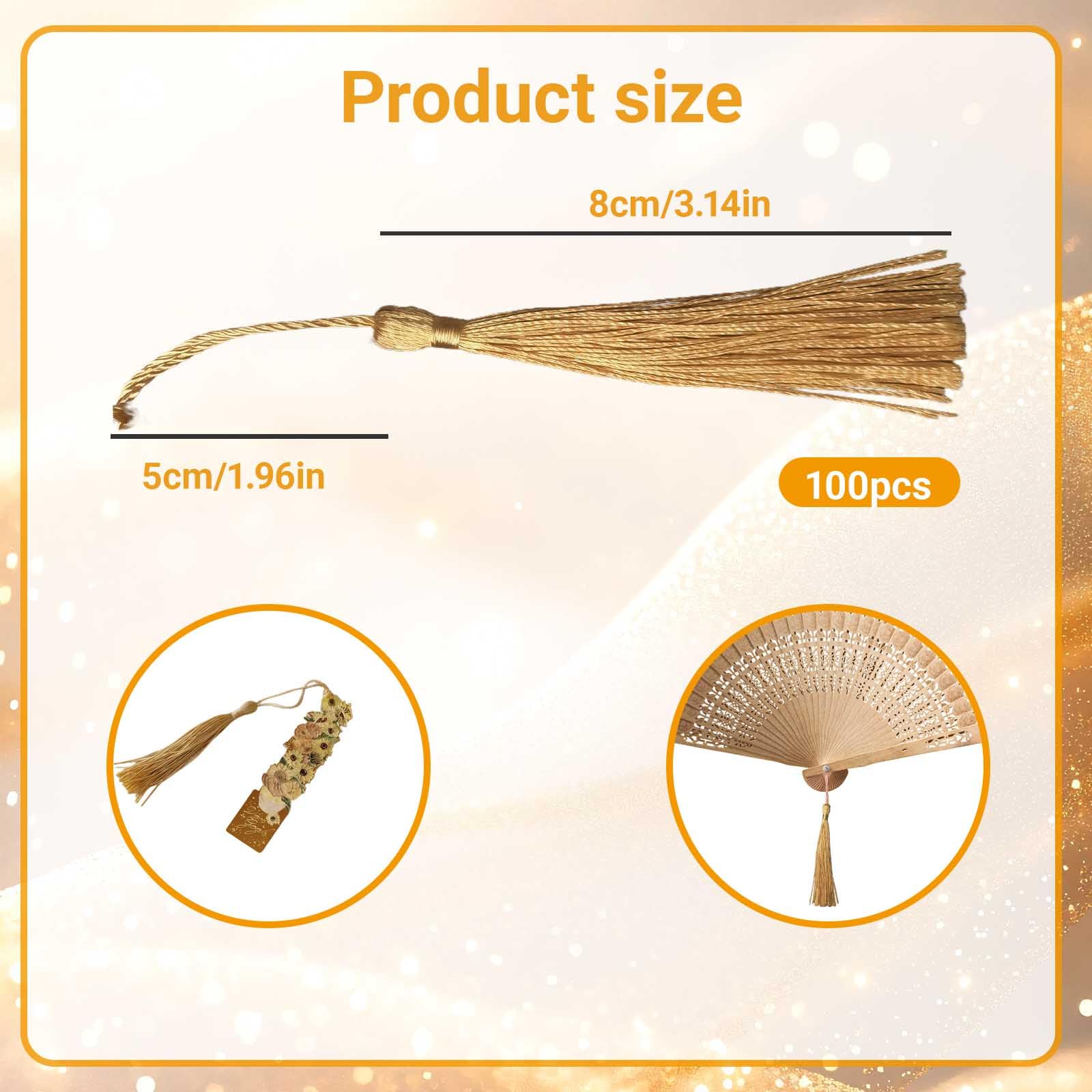 Borlas Decorativas Mini 100 Unidades Doradas, borlas de poliéster Suaves y Resistentes para Manualidades, Adornos de Regalo, bisutería y decoración DIY