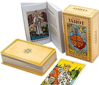 Jayiaine Tarot Card Deck Classic Set with The Guide Future 78 Tarot Cards, The Game Beginner and Professional Player for Holiday Family Party Playing Card Board Game Gifts,Gold
