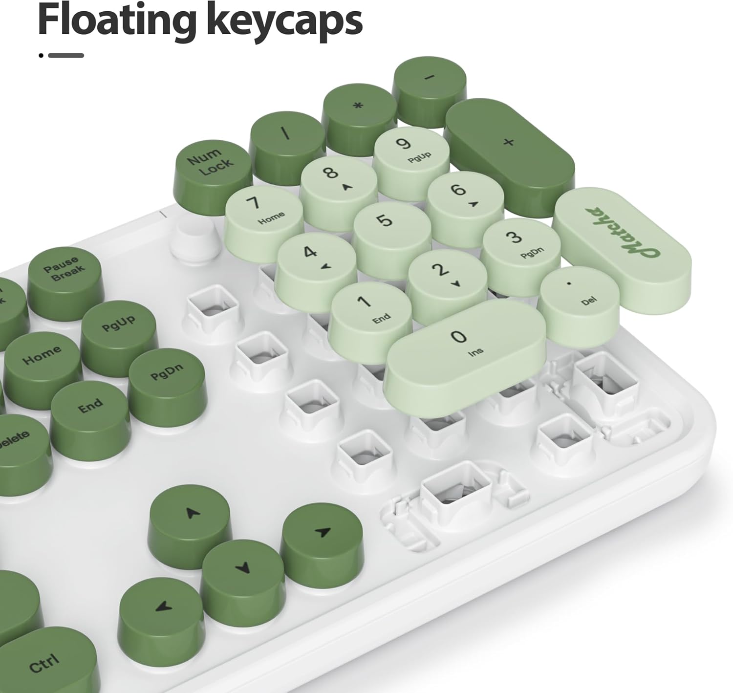 Owpkeenthy Typewriter Green Matcha Cute Keyboard with Floating Round Keys, Full Size Wired Retro Keyboard Click Feeling with Foldable Stands for Laptop Office PC Desktop Windows (Matcha)