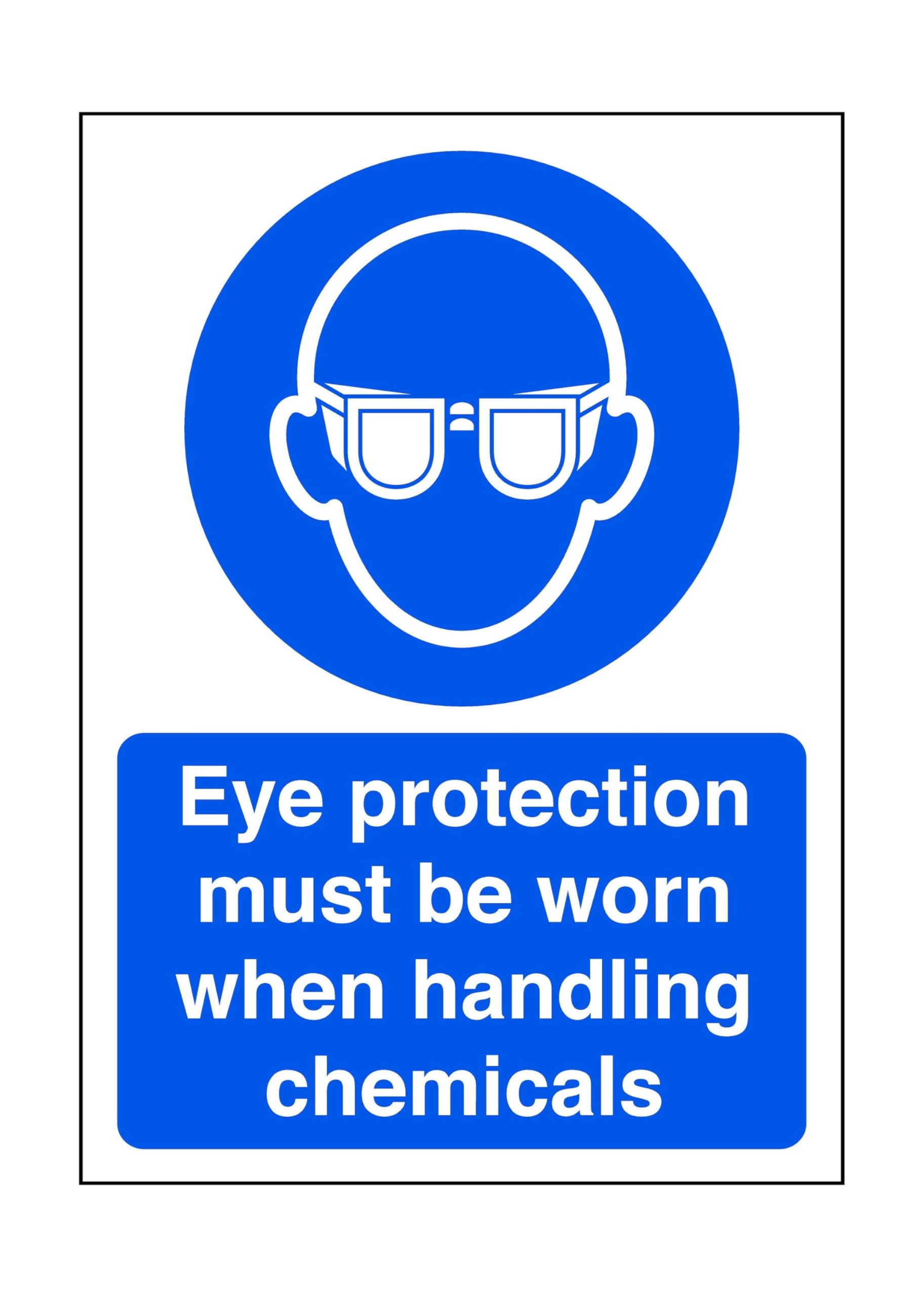 Safety First Display Ltd Blue/White Eye Protection Must Be Worn When Handling Chemicals - Safety Sign, Ppe, Eye Protection - High Tack Self-Adhesive Sticker (300Mm X 200Mm) Viewing Distance Within 7M.