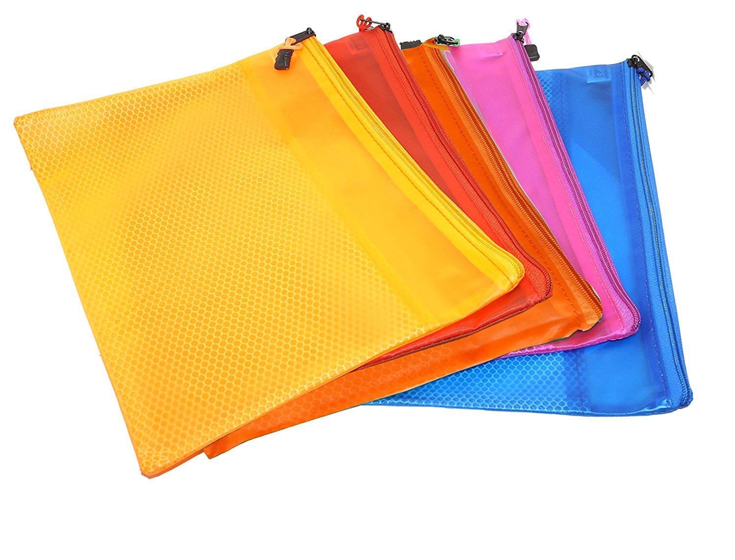 True-Ally A4 Mesh Zipper Pencil Pen Stationary Case Travel Document Holder Bag Cosmetics Vanity Pouch (Colour May Vary, 32cm X 24cm)- Pack of 5 (A4)-image-7