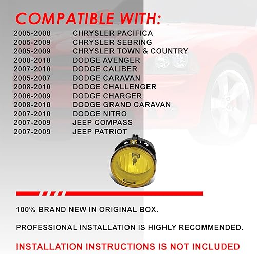 Miniatura 8 de Auto Dynasty Luces antiniebla de conducción con interruptor compatibles con Dodge Charger Challenger Patriot Sebring, lado del conductor y del