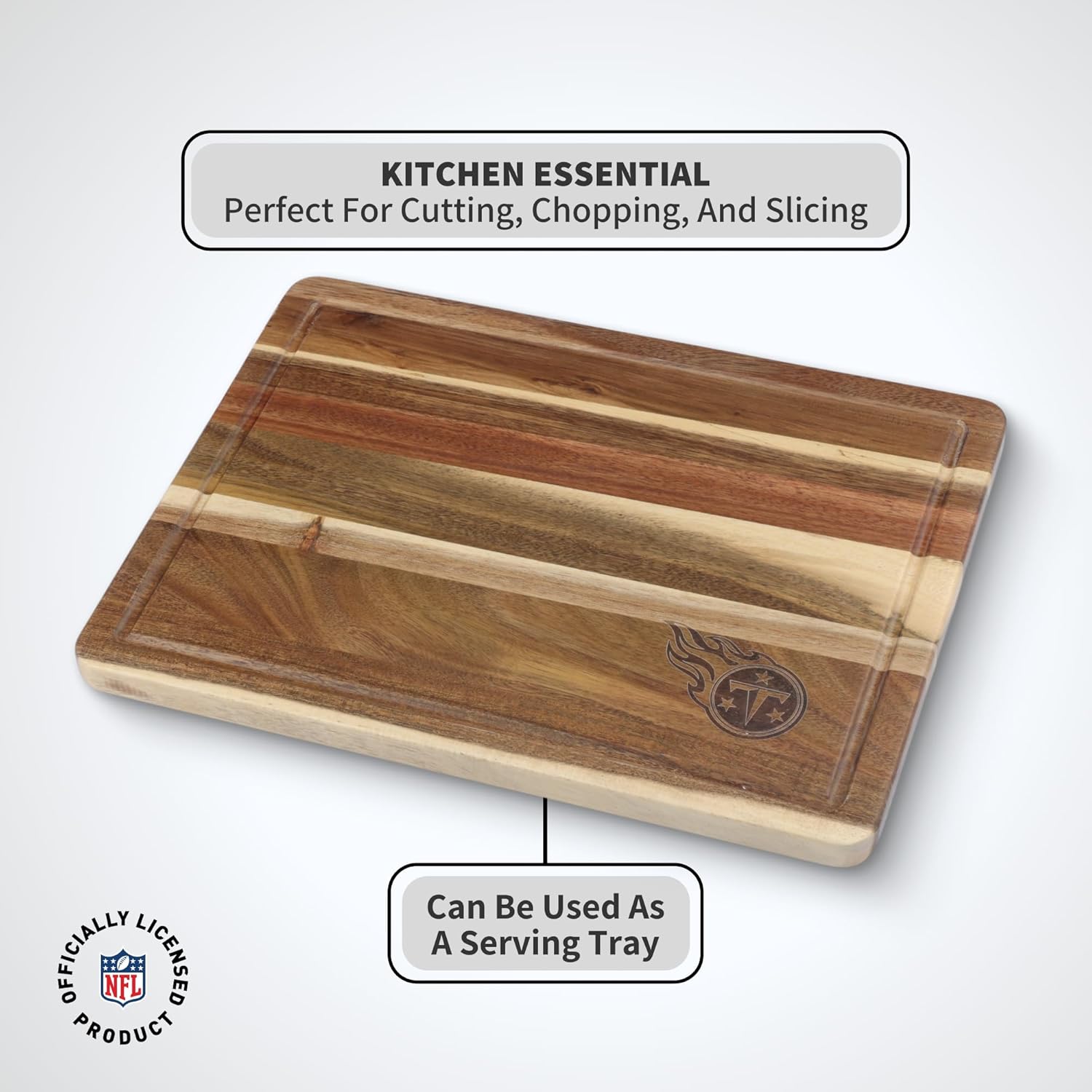 The Memory Company Officially Licensed NFL Acacia Cutting Board – 11.7" x 15.7" Durable Wood Chopping & Serving Board with Team Logo