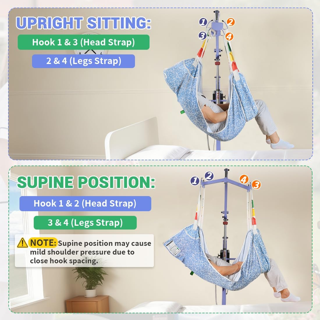 Universal Full Body Patient Lift Sling with Warm & Caring Patterns for Transfers and Lifting,Mesh Sling for Elderly,Bedridden to Bathing SLW 500lbs (Blue Branch Pattern, Large)