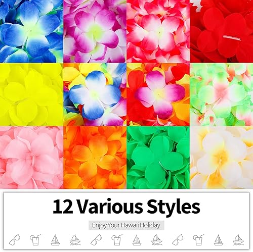 Miniatura 4 de ADXCO Collar de Leis hawaiano grueso de 12 piezas, guirnalda hawaiana para fiesta de baile de Hula Luau, collar floral Leis para suministros de