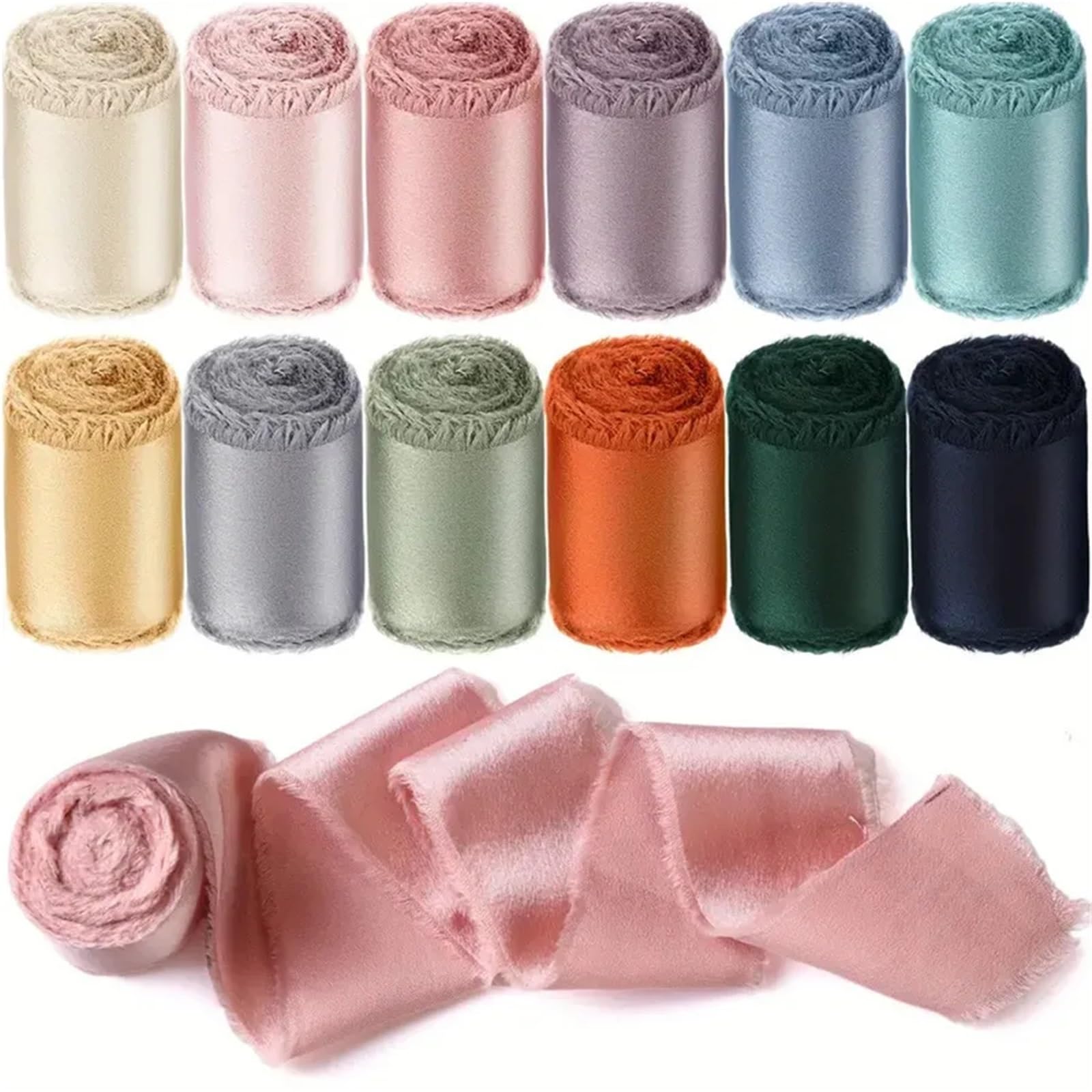 Cinta De Regalo 4/6 Uds. Cintas de 5 Yardas de satén con Bordes deshilachados, Cinta Suave Hecha a Mano for Ramos de invitación de Boda, decoración DIY for Fiesta de cumpleaños(Purple,6pcs)