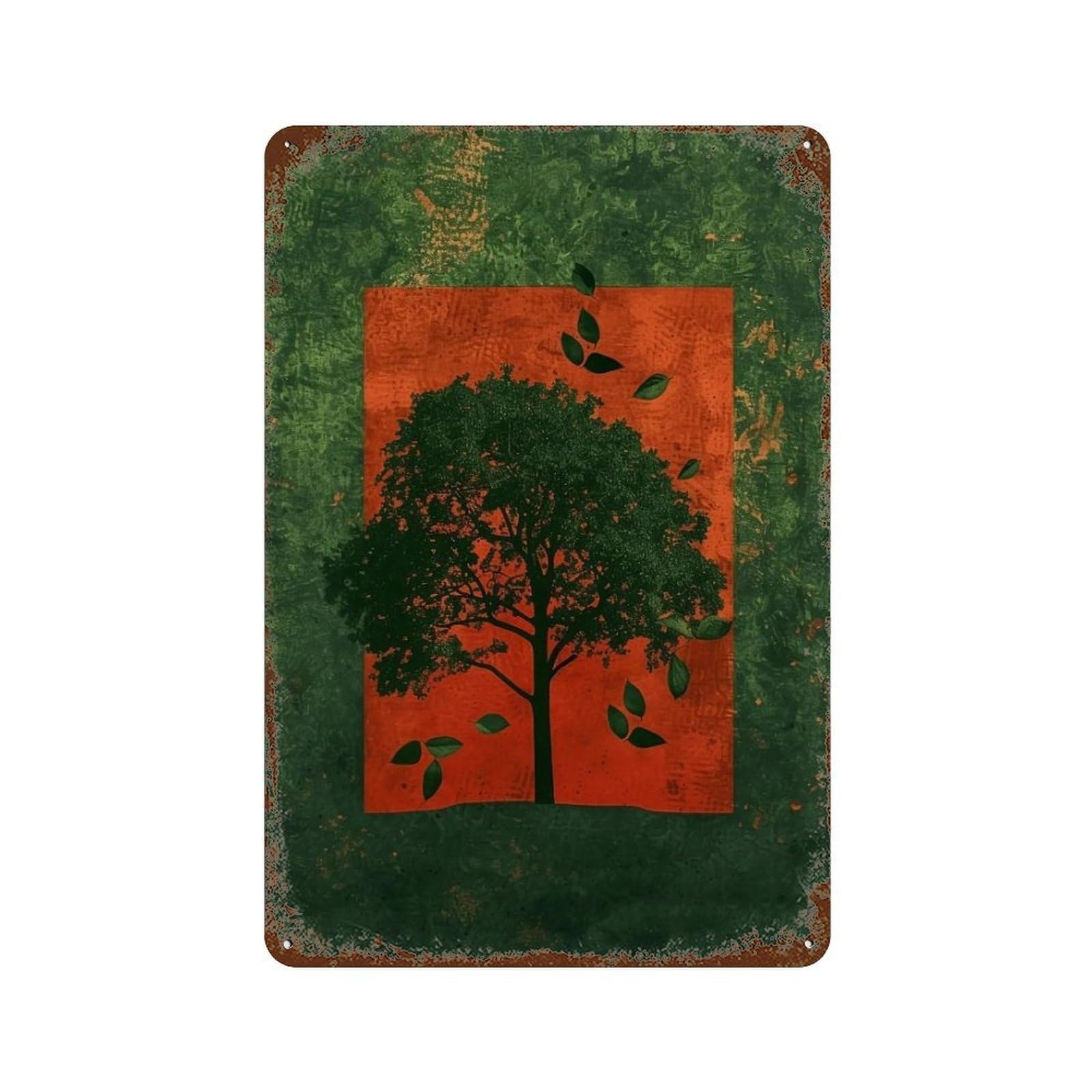 Wihyrtui Style Mottled Retro Square Framed Foliage Motif 04 Wall Retro Iron Metal Tin Sign Vintage Art Poster Modern Home Cofffee Club Art Bar Shop Decor 30X20cm