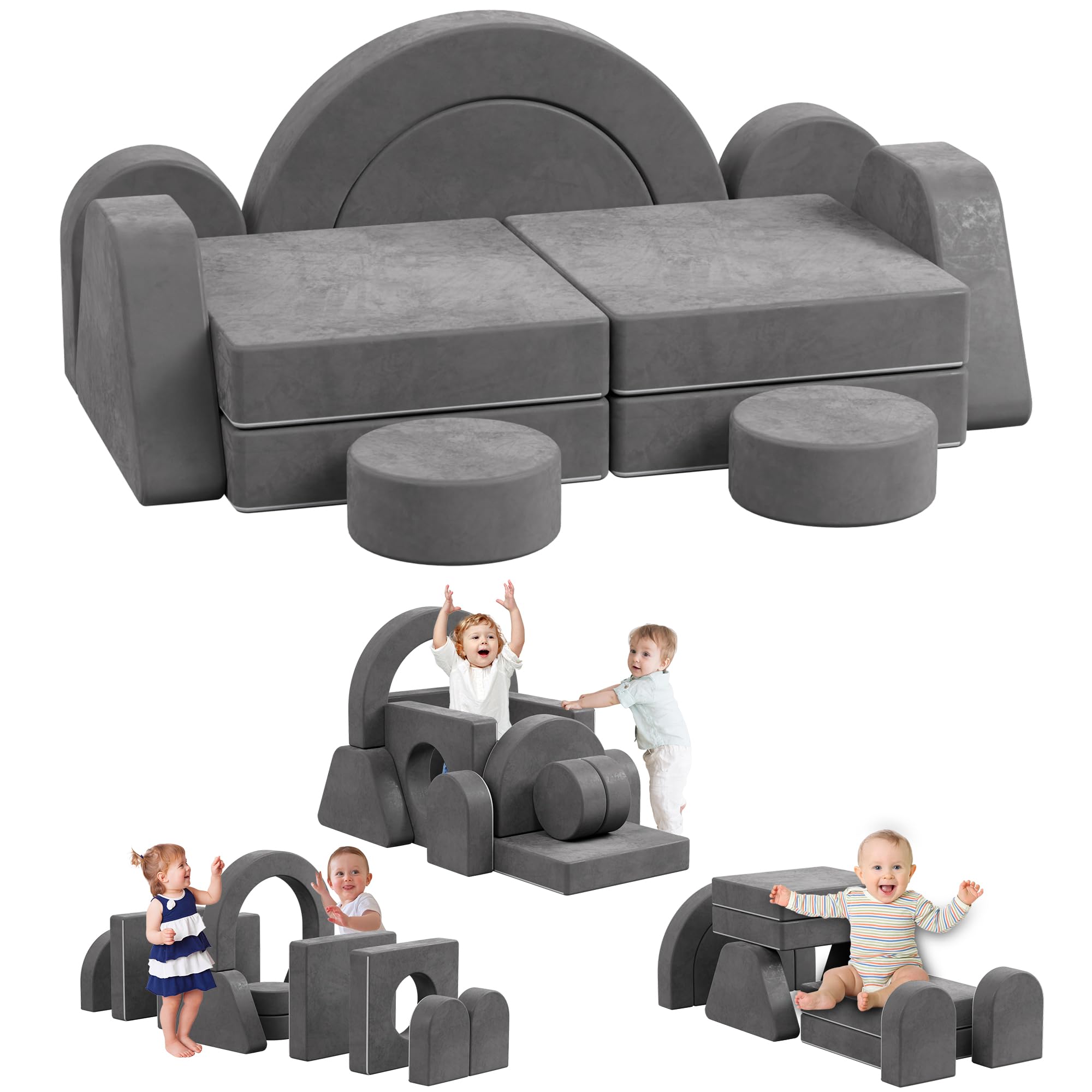 Photo 1 of ********SIMILAR**** HedoAjim 12 PCS Modular Kids Play Block Soft Child Couch Sofa Toddler Building Fortplay Climbing Bedroom Playroom Baby Convertible Floor Foam Cushion for Boys & Girls(Dark Gray-Double)
