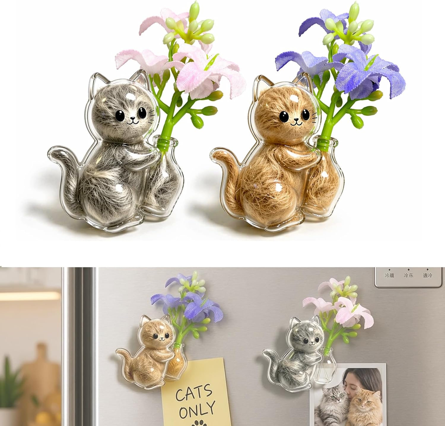2Pcs Cat Whisker Fridge Magnets, Clear Acrylic Pet Fur Keepsake Holders