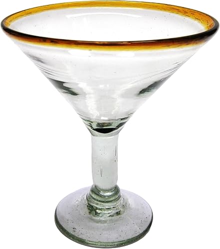 MexHandcraft Amber Rim - Vasos de Martini de 10 onzas (juego de 6), vidrio reciclado, sin plomo, sin toxinas
