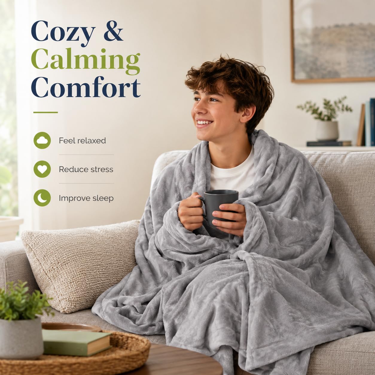 Degrees of Comfort Manta pesada de 10 libras con funda, 1 funda extraíble de felpa Minky Cozyheat incluida | Tecnología de microcuentas de vidrio | 41 x 60 pulgadas, 10 libras, color gris
