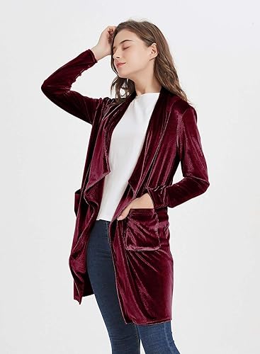 Miniatura 2 de futurino Women's Solid Long Sleeve Velvet Jacket Open Front Cardigan Coat with Pockets Outerwear