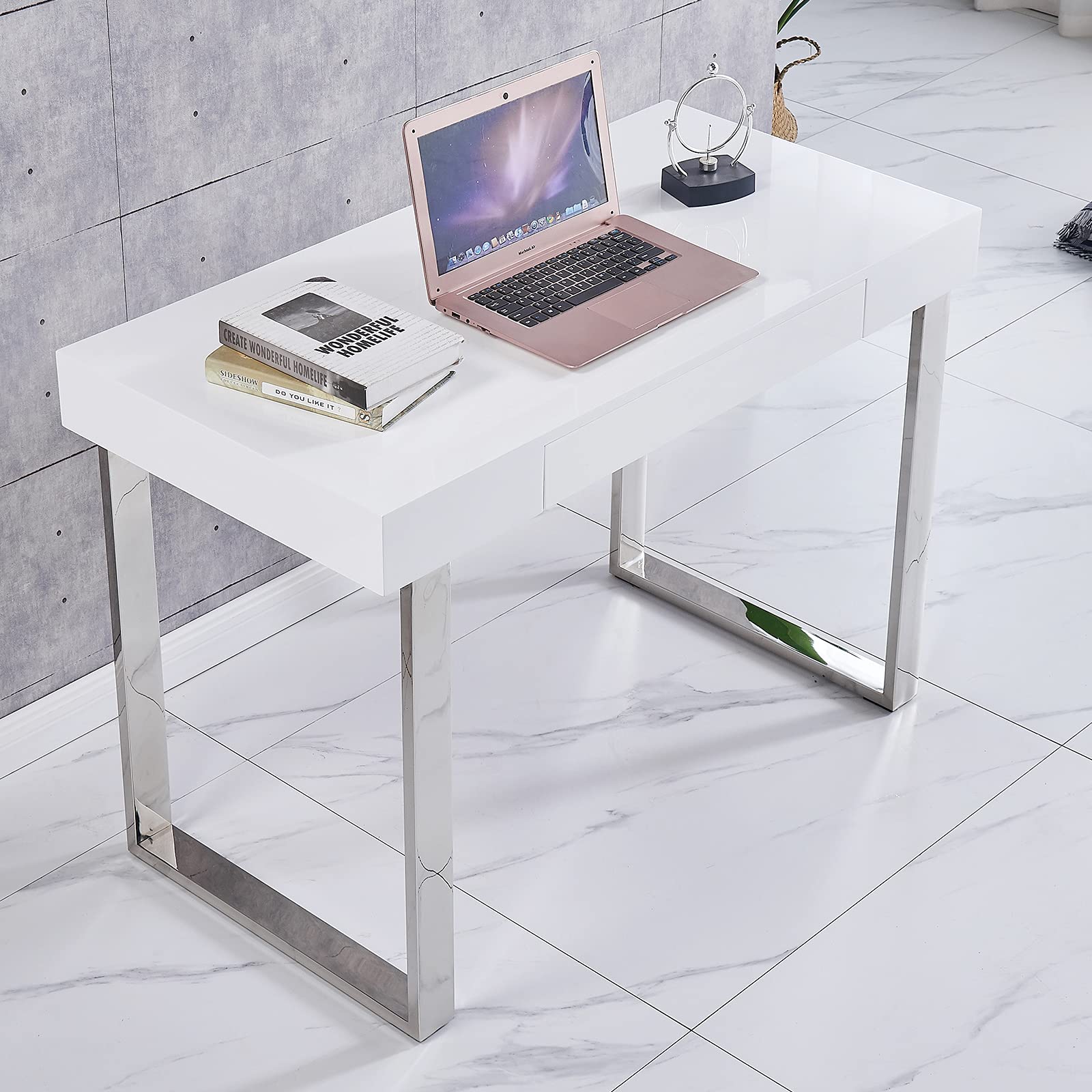 Buy TELLINA Computer Desk High Gloss White Office Desk Laptop PC Desk for Adult Kids Study