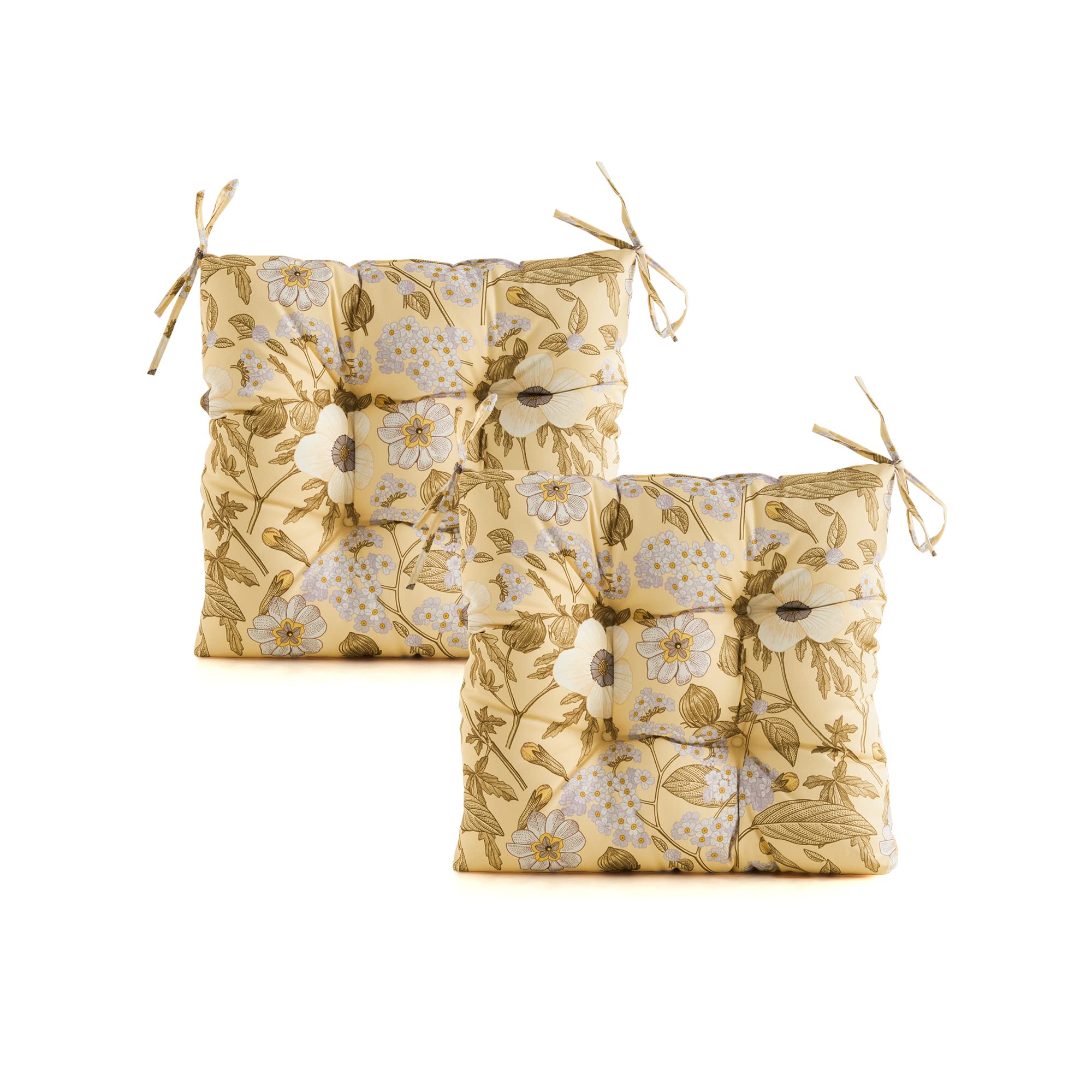 ARTPLANT Outdoor Seat Pads Cushions with Tie 19"x19"x4",Square Tufted Dining Wicker Outdoor Chair Cushion for Patio Furniture,Set of 2,Floral