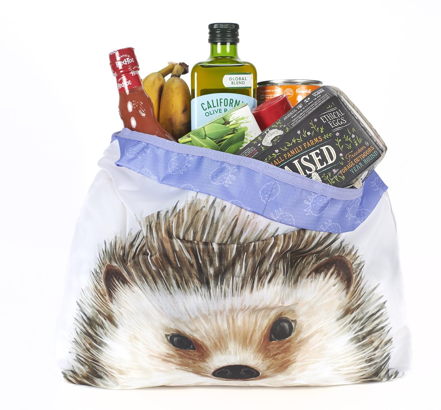 O-WITZ Reusable Grocery Bags | Vibrant Tote Bag For Groceries, Gym, Beach Gear, Toys & More | Washable Design With Large Handles For Maximum Convenience | Folds Into A Small Pouch, Hedgehog
