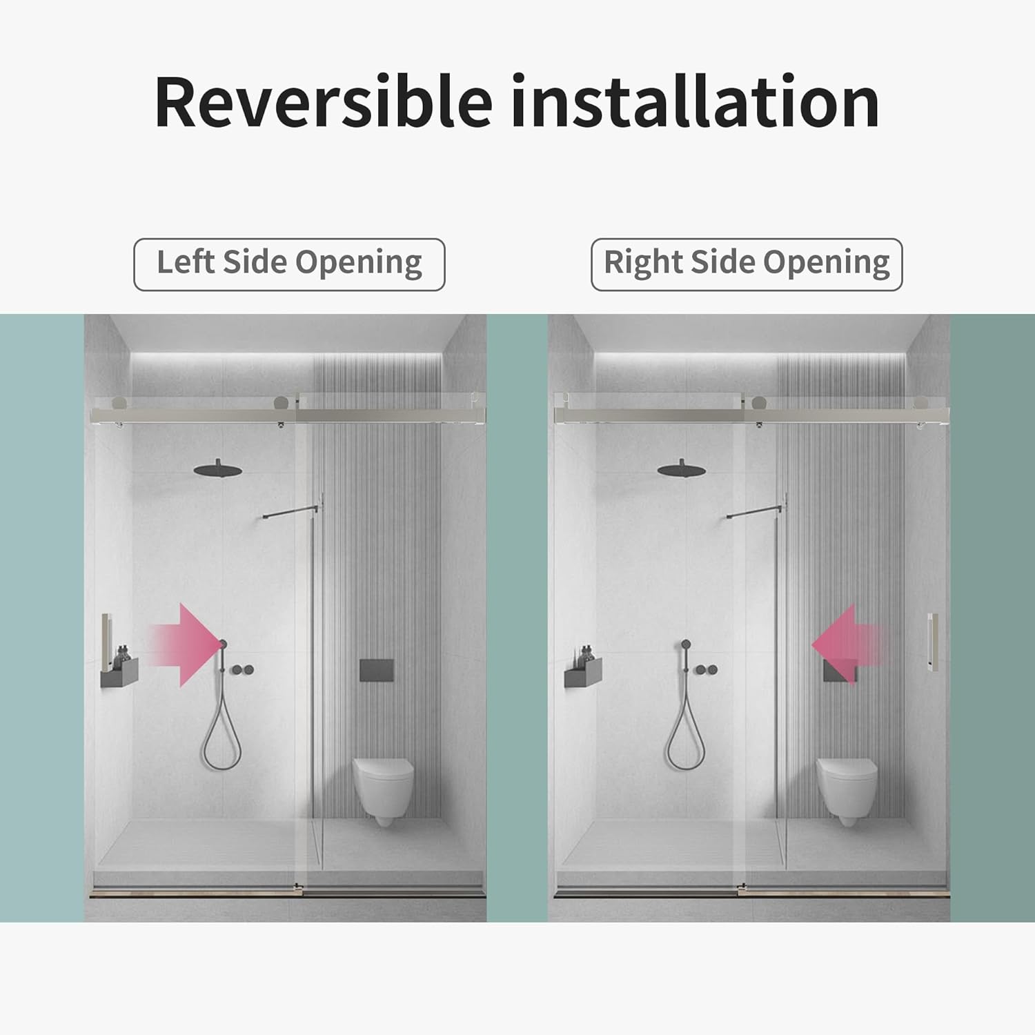 56-60" W * 76" H Shower Doors with Buffer, Bathroom Frameless Single Sliding Soft-Close Shower Door, 3/8" (10mm) Thick SGCC Tempered Glass Door, Reversible Installation, Chrome